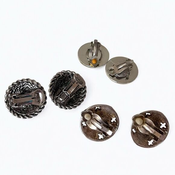 Vintage Silver Cabochon Western Clip Earrings Lot - Picture 4 of 4